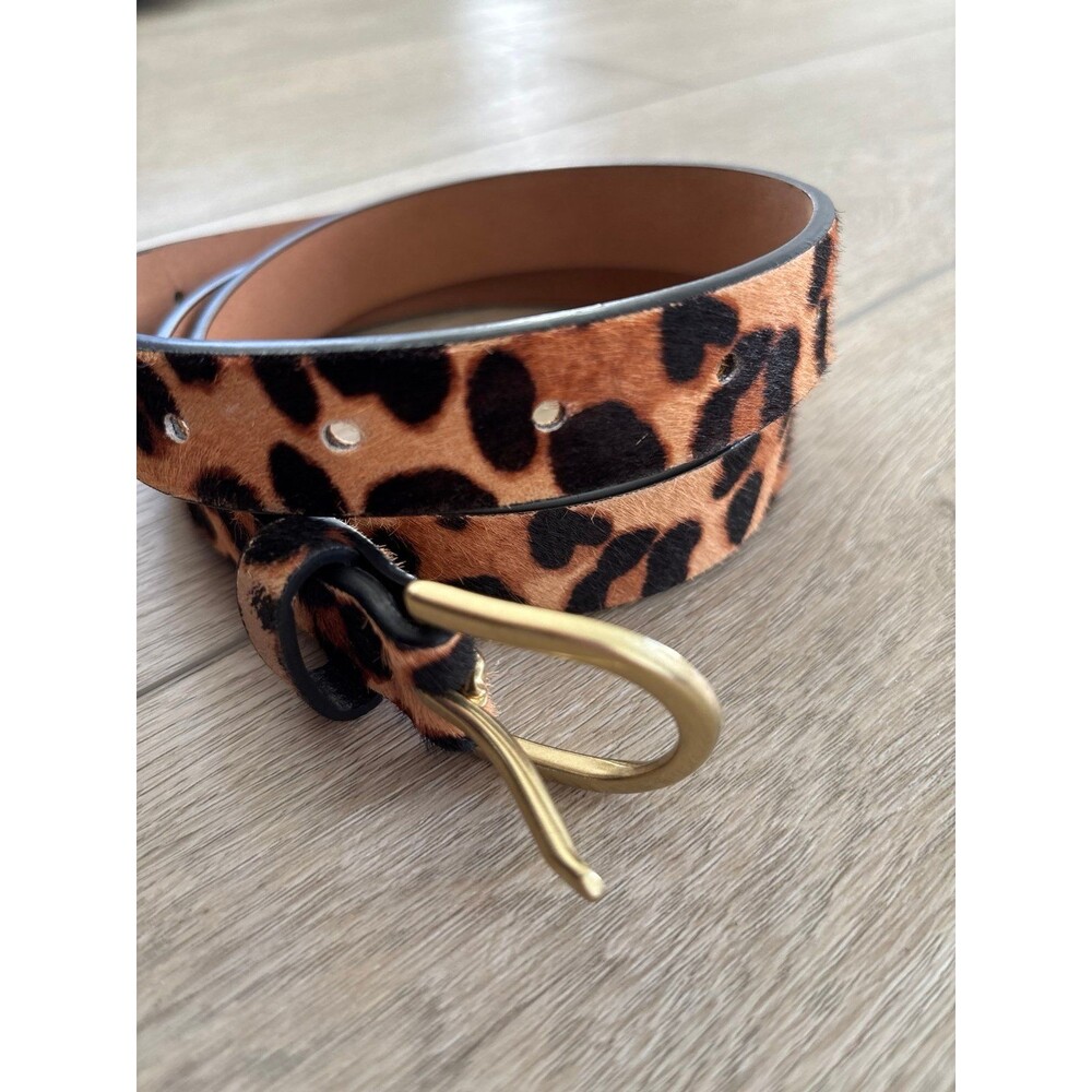 J. Crew Calf Hair leather Leopard print slim belt NWOT SoHo boho designer S/XS